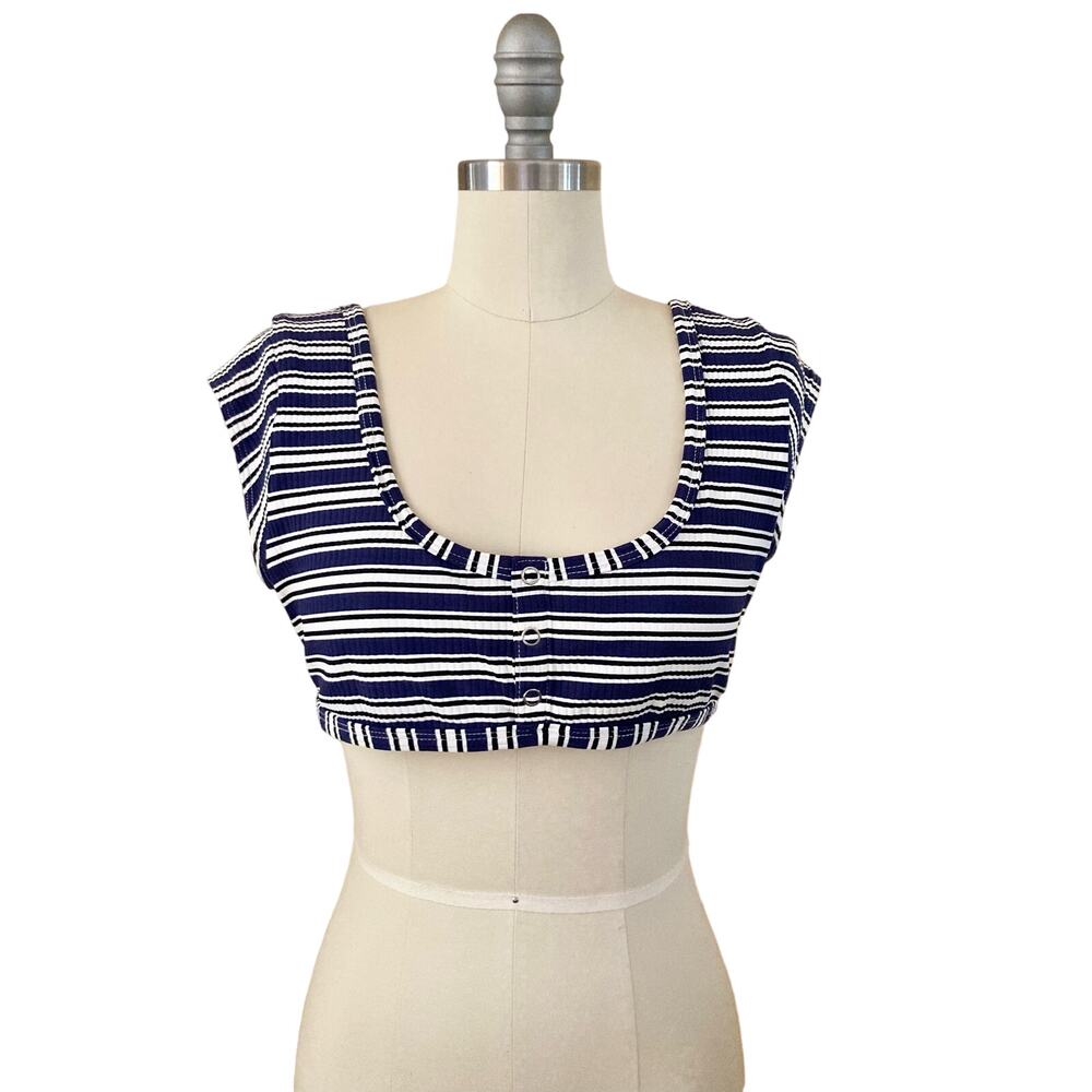 Kendall & Kylie Women's Bikini Top Laguna Snap Sporty Size M JR Blue White